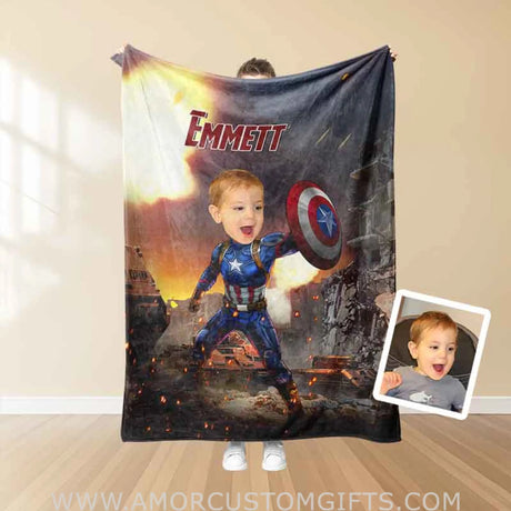 Blankets Personalized Superhero American Captain Blanket | Custom Boy Superhero Blanket,  Customized Blanket