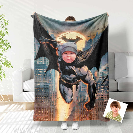 Blankets Personalized Superhero Bat Boy 9 Blanket | Custom Face & Name Blanket For Boys