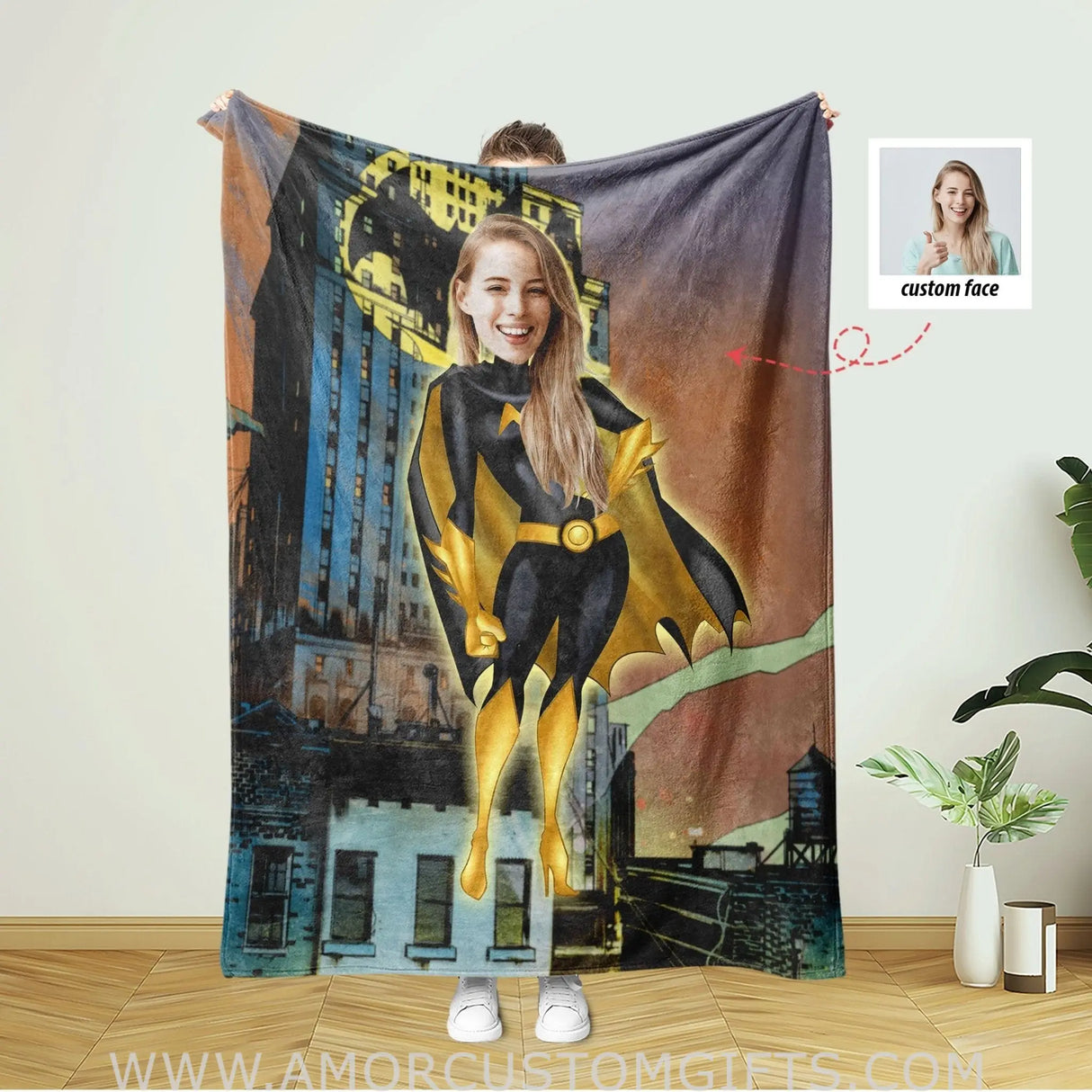Blankets Personalized Superhero Bat Girl Blanket | Custom Face & Name Girl Blanket,  Customized Blanket