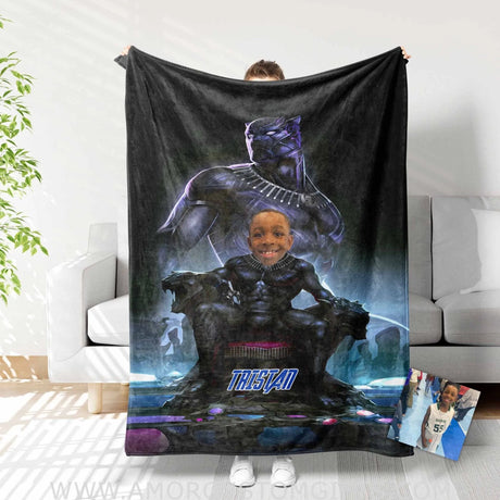Blankets Personalized Superhero Black Panther 6 Boy Blanket | Custom Face & Name Blanket For Boys