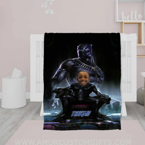 Blankets Personalized Superhero Black Panther 6 Boy Blanket | Custom Face & Name Blanket For Boys
