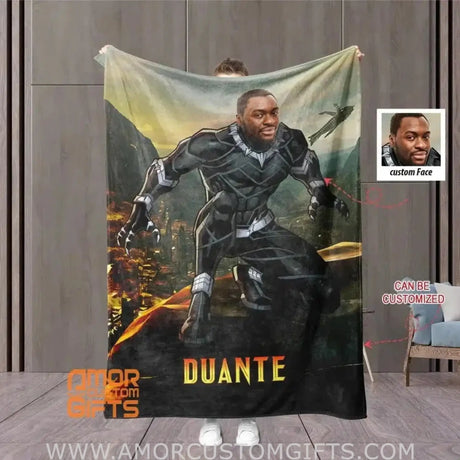 Blankets Personalized Superhero Black Panther Blanket | Custom Superhero Man Blanket