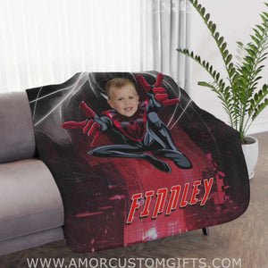 Blankets Personalized Superhero Black Spider Boy Blanket | Custom Face & Name Black Spider Blanket