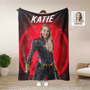 Blankets Personalized Superhero Black Widow Blanket | Custom Face & Name Superhero Woman Blanket,  Customized Blanket