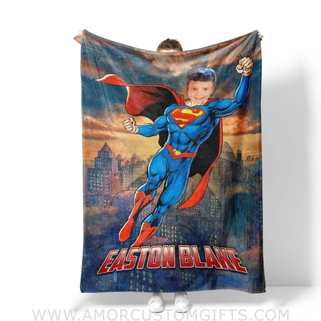 Blankets Personalized Superhero Blanket | Custom Face & Name Superhero Blanket
