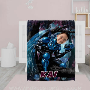 Blankets Personalized Superhero Blue Beetle Blanket | Custom Superhero Boy Blanket