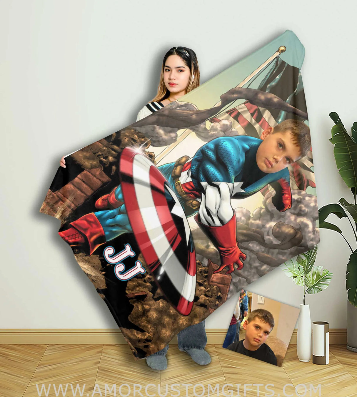 Blankets Personalized Superhero Captain America 11 Boy Blanket | Custom Face & Name Blanket For Boys