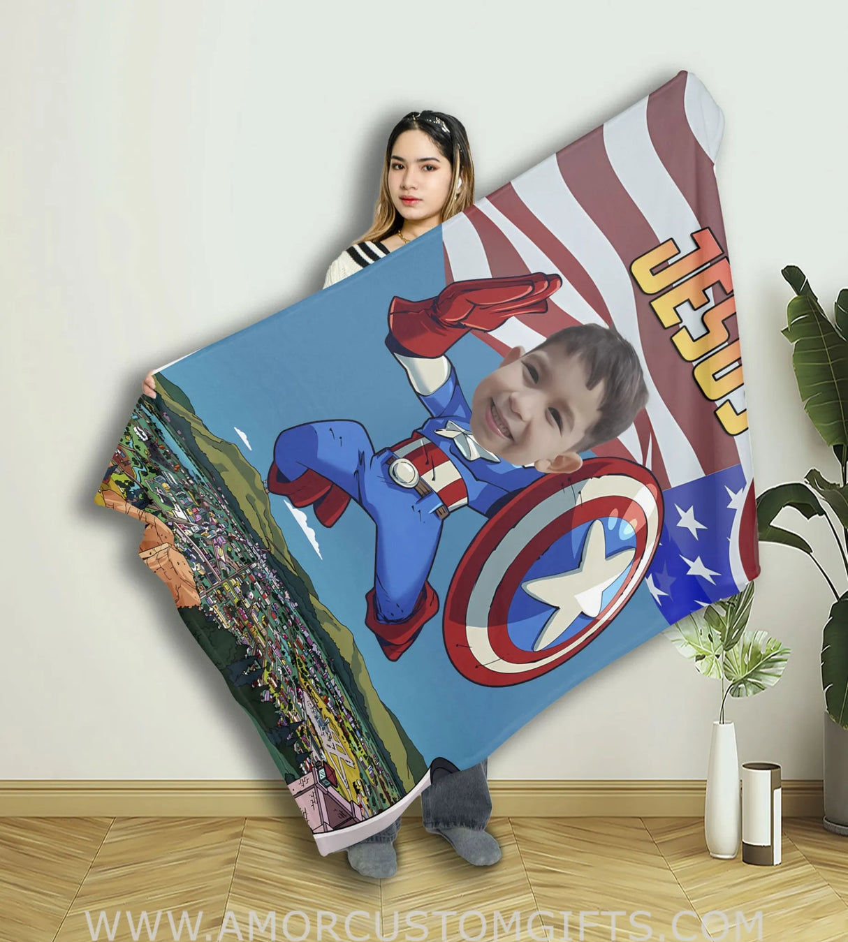 Blankets Personalized Superhero Captain America 8 Boy Blanket | Custom Face & Name Blanket For Boys