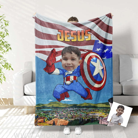 Blankets Personalized Superhero Captain America 8 Boy Blanket | Custom Face & Name Blanket For Boys