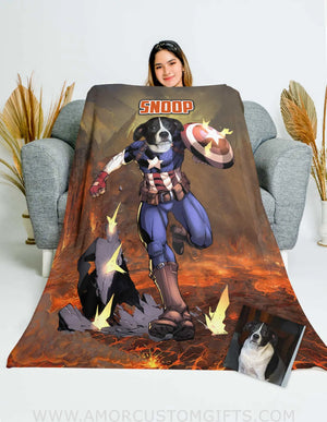 Blankets Personalized Superhero Captain America 9 Pet Blanket | Custom Face & Name Blanket For Pet Boy