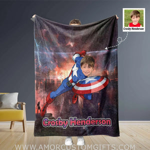 Blankets Personalized Superhero Captain America Blanket | Custom Face & Name Captain America Blanket