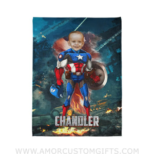 Blankets Personalized Superhero Captain Blanket | Custom Face & Name American Captain Boy Blanket,  Customized Blanket