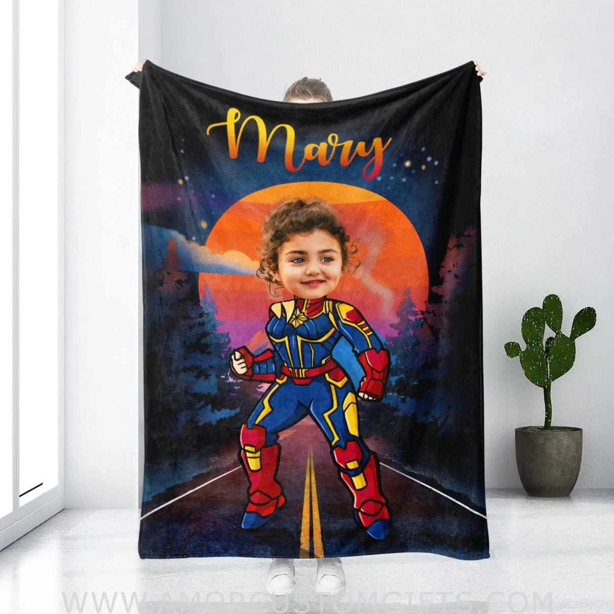 Blankets Personalized Superhero Captain Girl Blanket | Custom Girl Superhero Photo Blanket
