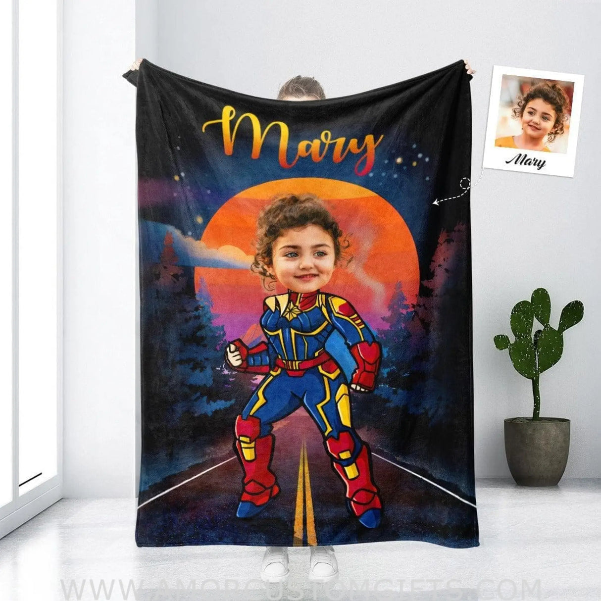 Blankets Personalized Superhero Captain Girl Blanket | Custom Girl Superhero Photo Blanket