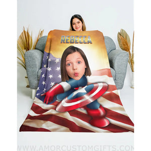 Blankets Personalized Superhero Captain Girl Photo Blanket Blanket
