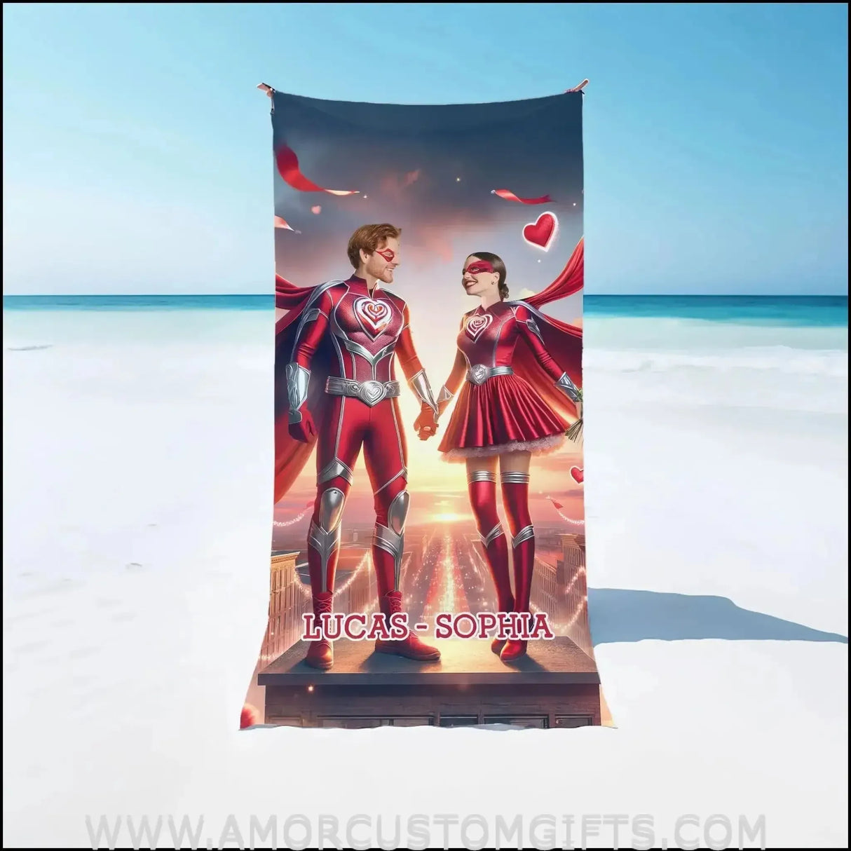 Towels Personalized Superhero Couple Beach Towel | Customized Superhero Theme Pool Towel