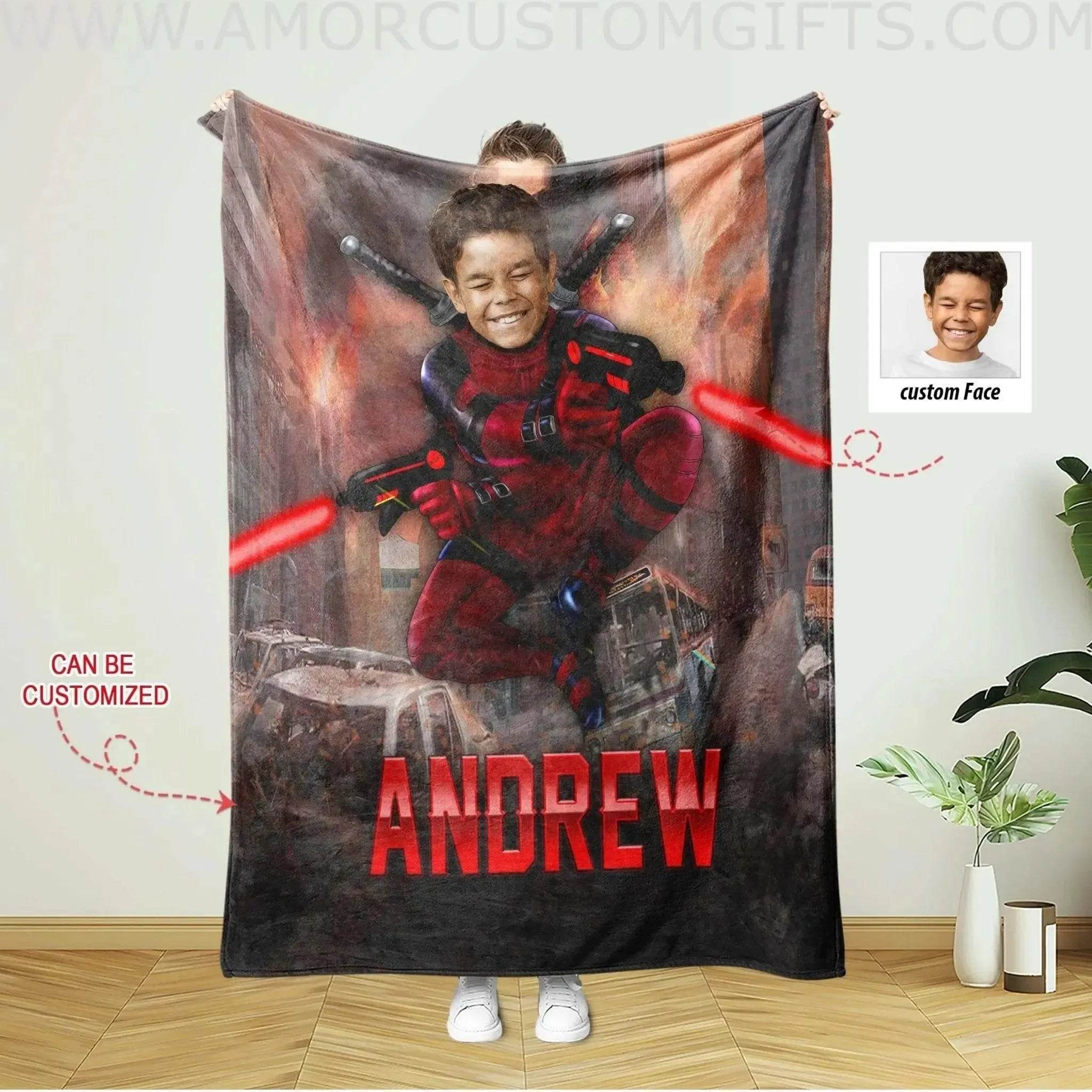 Personalized Superhero Deadpool Superhero Blanket Custom Deadpool Boy Blanket Amor Custom Gifts