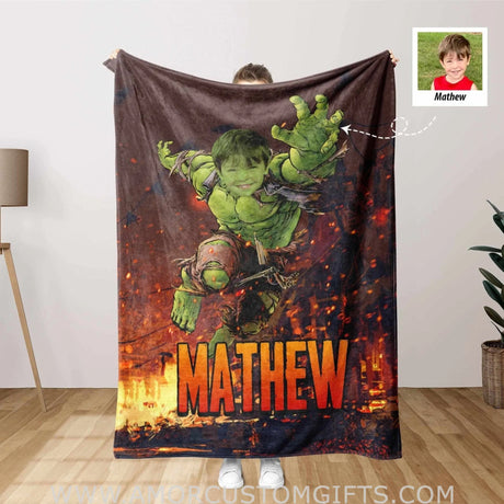 Blankets Personalized Superhero Blanket | Custom Face & Name Boy Green Hero Blanket,  Customized Blanket