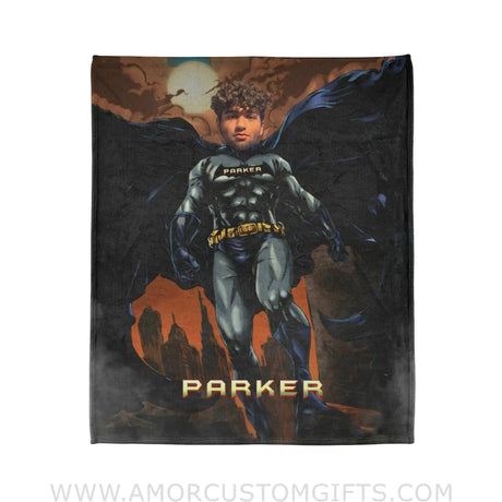 Blankets Personalized Superhero In Dark City Blanket | Custom Bat Boy Hero Blanket