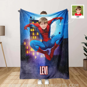Blankets Personalized Superhero Spider Boy Blanket | Custom Face & Name Spider Blanket