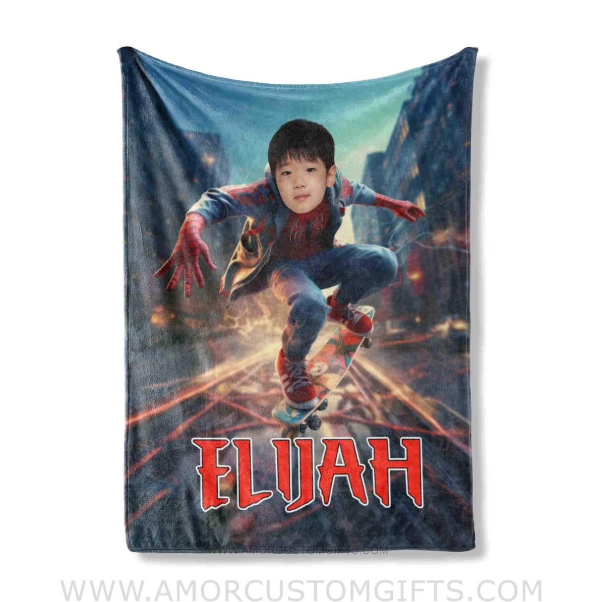 Blankets Personalized Superhero Spider Boy Blanket | Custom Face & Name Superhero Boy Blanket