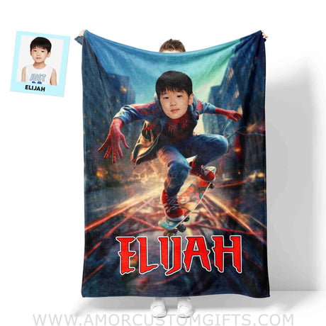 Blankets Personalized Superhero Spider Boy Blanket | Custom Face & Name Superhero Boy Blanket