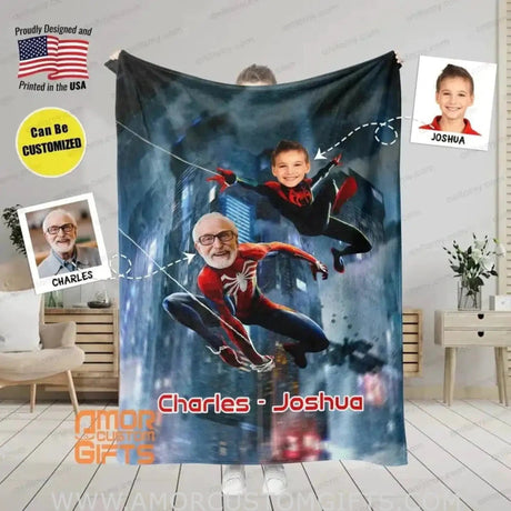 Blankets Personalized Superhero Spider Boy Blanket | Custom Grandpa Grandson Blanket,  Customized Blanket