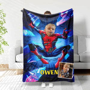 Blankets Personalized Superhero Spider Boy Blanket | Custom Face & Name Boy Superhero Photo Blanket