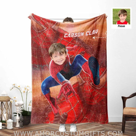 Blankets Personalized Superhero Spider Boy Bright Red Blanket | Custom Spider Blanket