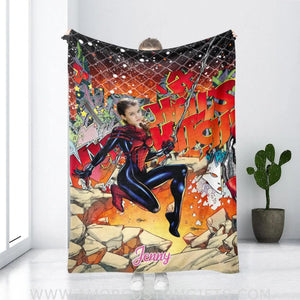 Blankets Personalized Superhero Spider Girl Blanket | Custom Face & Name Lady Superhero Blanket