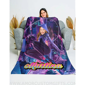Blankets Personalized Superhero Spider Gwen Girl Blanket | Custom Lady Superhero Blanket