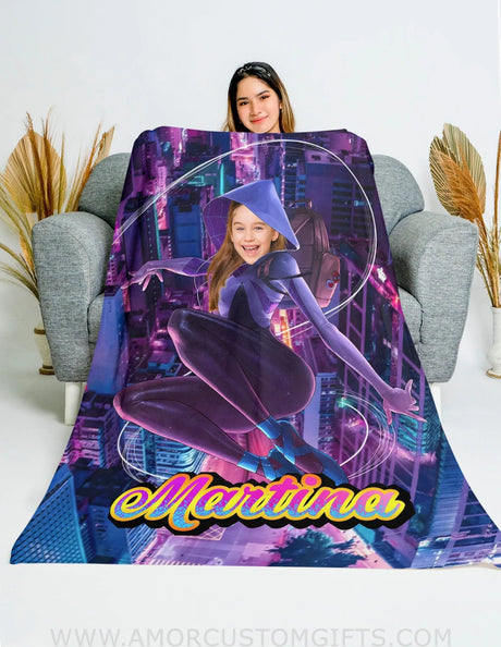 Blankets Personalized Superhero Spider Gwen Girl Blanket | Custom Lady Superhero Blanket