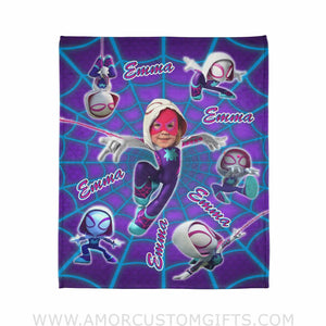 Blankets Personalized Superhero Spider Gwen Purple Girl Blanket | Custom Lady Superhero Blanket