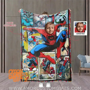 Blankets Personalized Superhero Spiderboy Comics Blanket | Custom Face & Name Spider Blanket