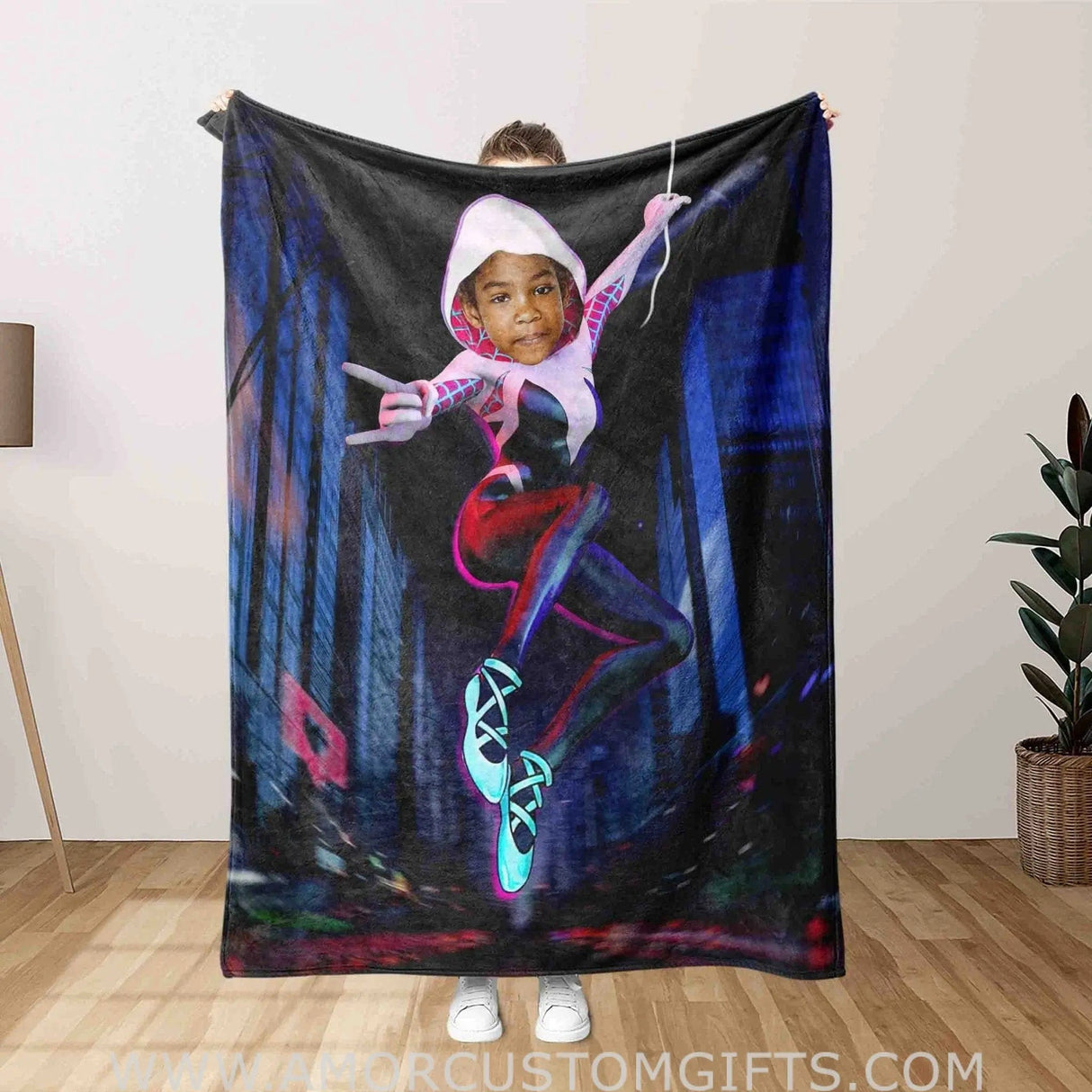 Blankets Personalized Superhero Spidey Girl Blanket | Custom Girl Ghost Gwen Spidey Blanket