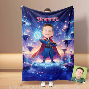 Blankets Personalized Superhero Stranger Boy 5 Blanket | Custom Face & Name Boy Superhero Photo Blanket
