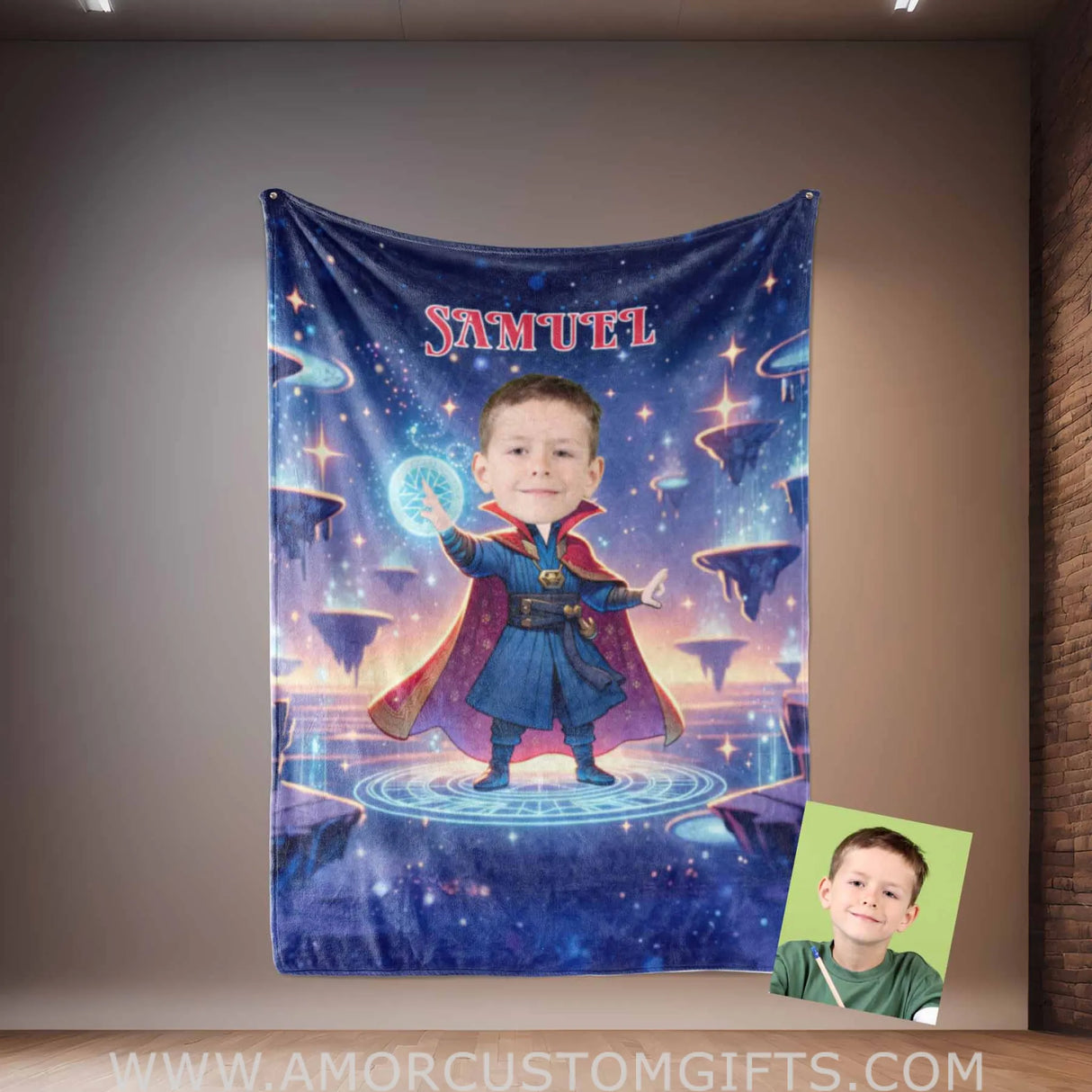 Blankets Personalized Superhero Stranger Boy 5 Blanket | Custom Face & Name Boy Superhero Photo Blanket