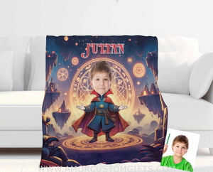 Blankets Personalized Superhero Stranger Boy 6 Blanket | Custom Face & Name Boy Superhero Photo Blanket