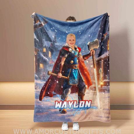 Blankets Personalized Superhero Thor In Winter Xmas Blanket | Custom Superhero Boy Blanket