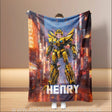 Blankets Personalized Superhero Yellow Robot Blanket | Custom Superhero Boy Blanket