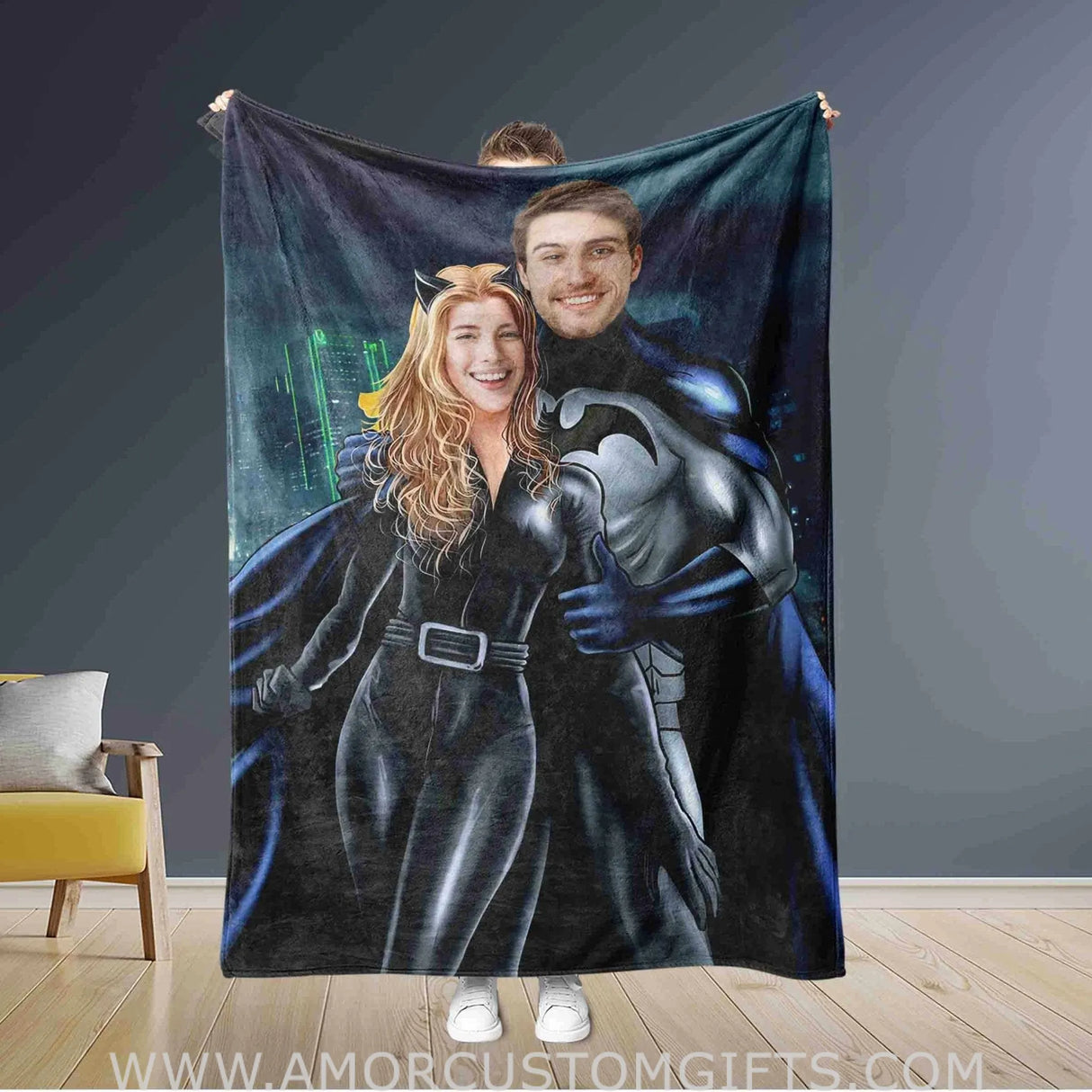 Blankets Personalized Superheroes Couple Blanket | Custom Man Woman Blanket