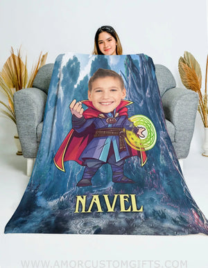 Blankets Personalized Superheroes Dr Strange With Magic Circle Blanket | Custom Face & Name Superhero Blanket For Boys