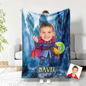 Blankets Personalized Superheroes Dr Strange With Magic Circle Blanket | Custom Face & Name Superhero Blanket For Boys