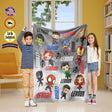 Blankets Personalized Superheroes Friends Chibi Blanket | Custom Name Superhero Chibi Blanket For Kids