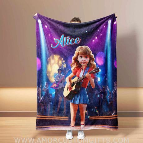 Blankets Personalized Swifty Chibi Blanket | Custom Face & Name Girl Blanket