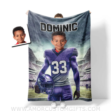 Blankets Personalized TCU Football Boy Horned Frogs Photo Blanket | Custom Name & Face Boy Blanket