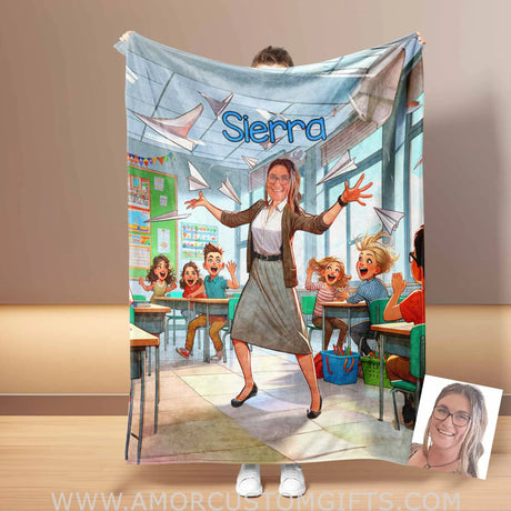 Blankets Personalized Teacher In Happy Class Photo Blanket | Custom Name & Face Girl Blanket