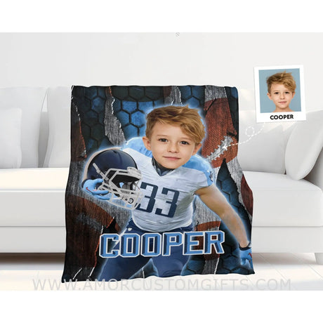 Blankets Personalized Tennessee Football Boy Blanket | Custom Face & Name Football Boys Blanket
