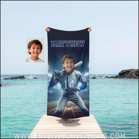 Towels Personalized Texas Baseball Boy Rangers Photo Beach Towel