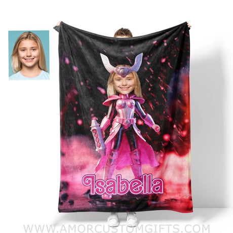 Blankets Personalized Thor Girl Barbie Blanket | Custom Name & Face Girl Blanket